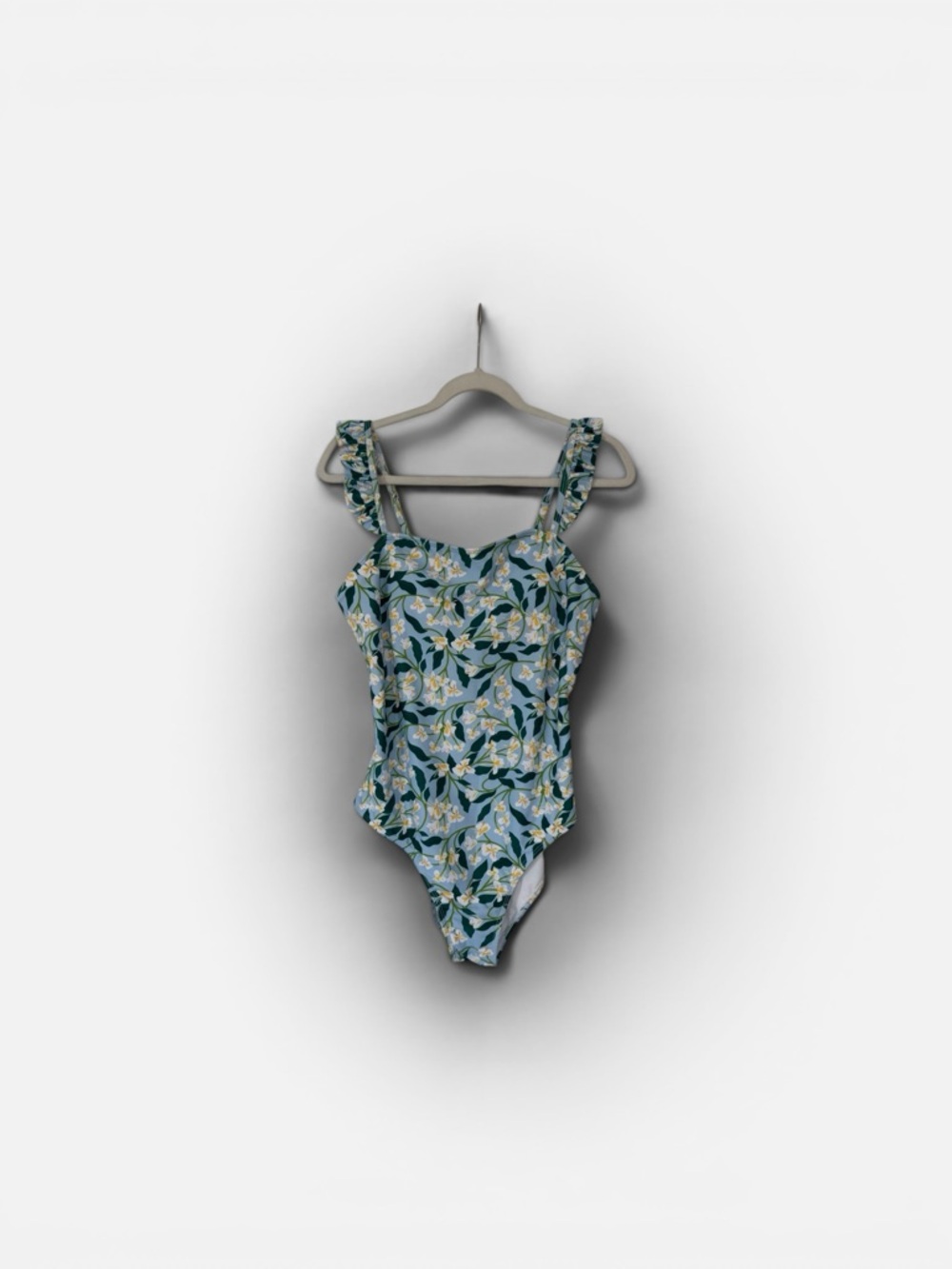 Source Unknown Floral One-Piece Swimsuit in Light Blue, Green, White